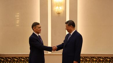 上海合作组织秘书长叶尔梅克巴耶夫参加中国国家主席习近平集体会见上合组织外长会外方代表团团长