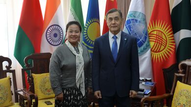 上海合作组织秘书长叶尔梅克巴耶夫会见亚太空间合作组织新任秘书长江辉